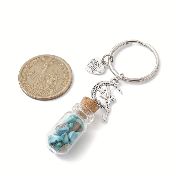 New Glass Wishing Bottle Keychain With Gemstone Chips - Picture 4 of 7